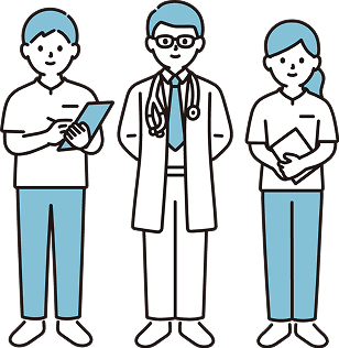 3人の人が並んでいるイラスト